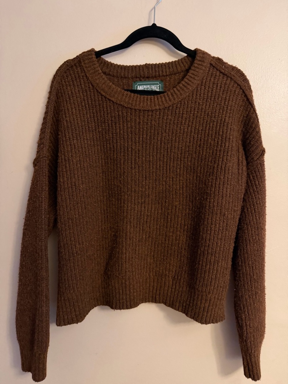 American Eagle Outfitters Brown Ribbed Crewneck Sweater